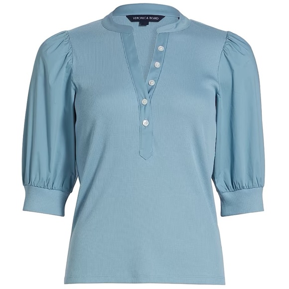 NEW! Veronica Beard Coralee Puff Sleeve Top Sea Glass Blue Size XS - $198 - Picture 5 of 14
